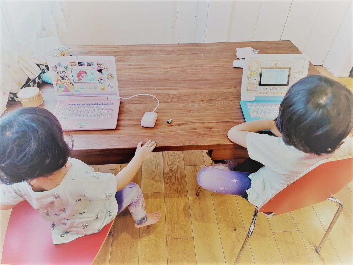 パソコンで遊ぶ姉妹